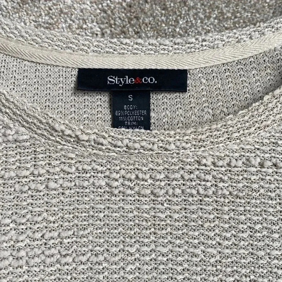 Style & Co Knit Lace Embroidered Flowy Hem Long Sleeve Beige Tan Blouse Top S - Picture 2 of 8